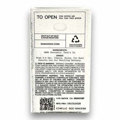Raw Garden Refined Live Resin Cartridge 1G
