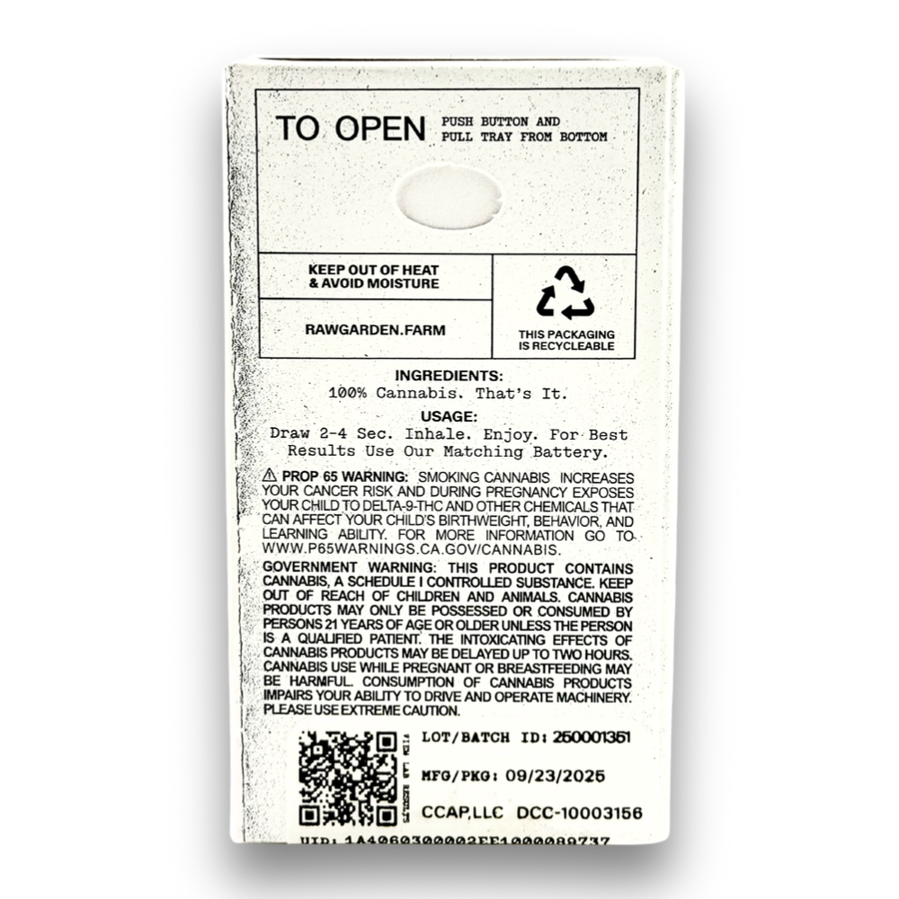 Raw Garden Refined Live Resin Cartridge 1G