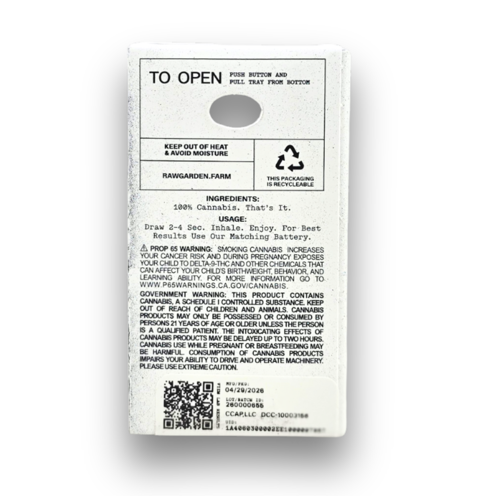 Raw Garden Refined Live Resin Cartridge 1G